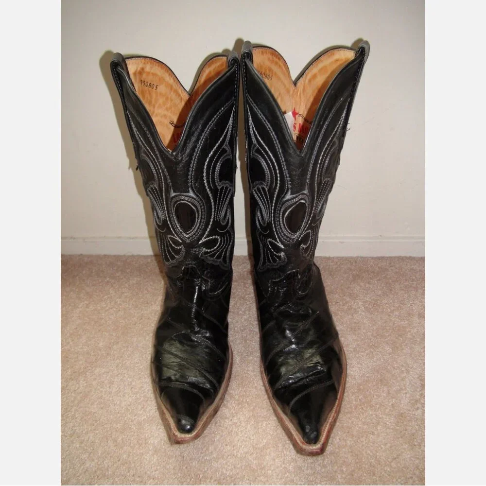 Los Altos 3X-Toe Genuine Eel Skin Black Leather Western Cowboy Boot